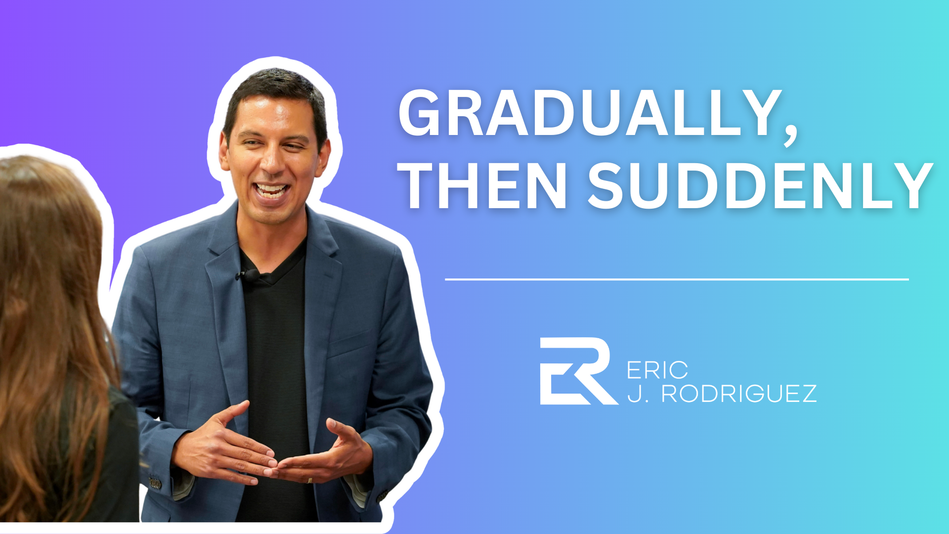 Eric Rodriguez speaking and collaborating with an audience member about leading through change and the long game in leadership